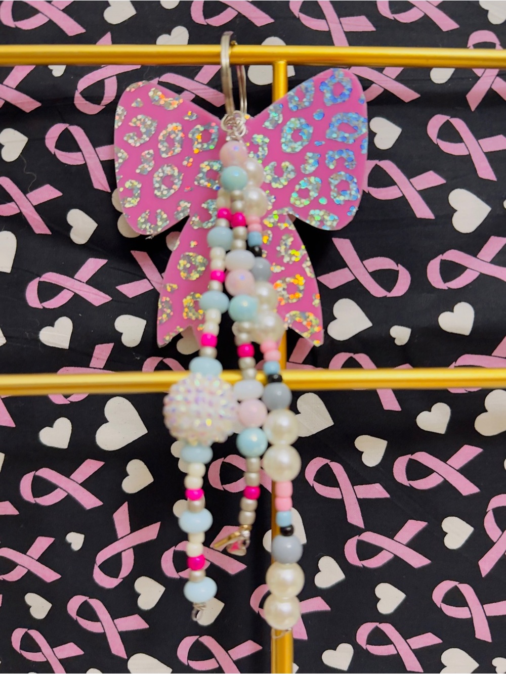 Pink Bow Beaded Keychain - Cute Pastel Charm